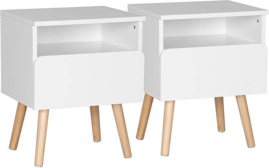 2x Nachtkastje en Salontafel met Lade en Open Compartiment Wit