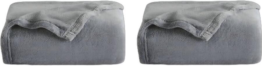 2x Plaid van fleece 220x240 cm grijs superzachte fleecetijk voor bank en bed warm en comfortabel
