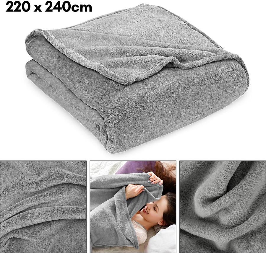 2x Plaid van fleece 220x240cm donkergrijs ultra zacht plaid voor woonkamer plaid voor slaapkamer zachte plaid voor bank en bed zacht
