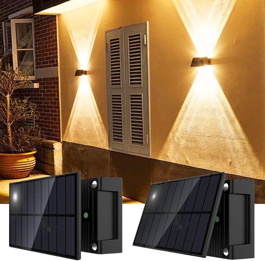 2x Solar Lantaarn solar wandlamp buitenverlichting schuttingverlichting zonnelamp warm wit ledverlichting waterdicht draadloos waterdicht 6 led's voor buitengebruik