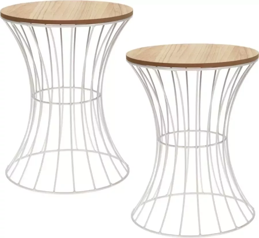 2x stuks bijzettafels rond metaal hout wit 30 x 40 cm Home Deco meubels en tafels - Foto 1