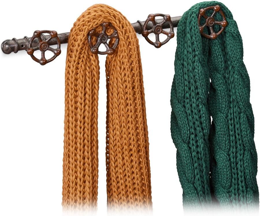 Relaxdays 4x wandkapstok industrieel wandhaken gietijzer kapstok pipeline kapstok