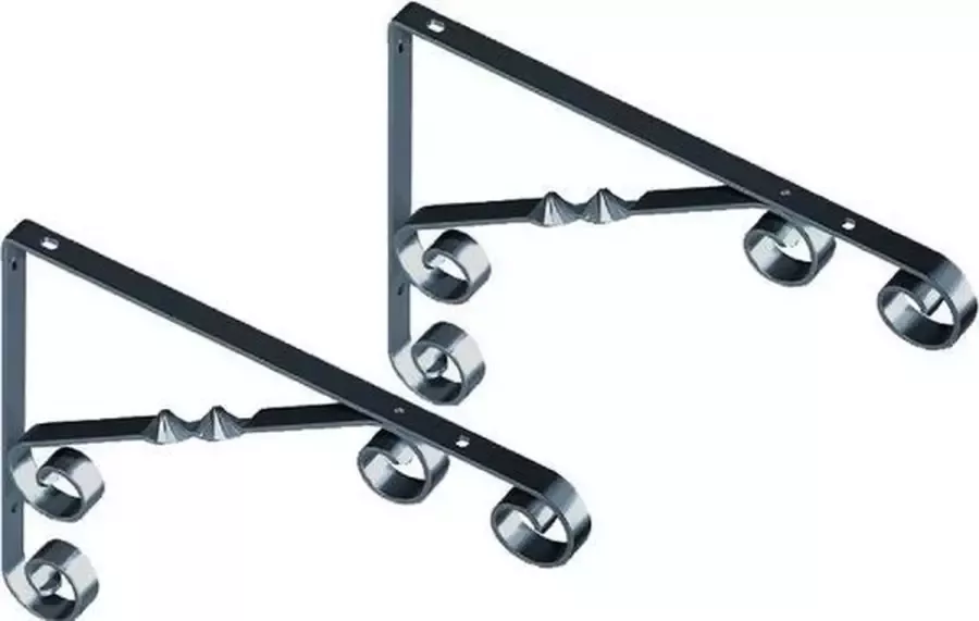 2x Zwarte stalen plankdragers planksteunen Jutta 23 x 18 cm tot 30 kg 230 x 180 mm Opbergsysteem Kledingkast voorraadkast plankdragers consoles