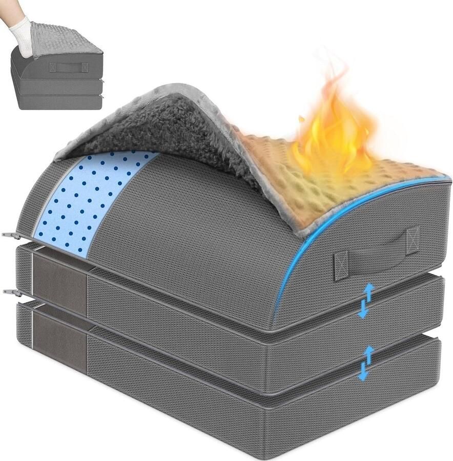 3 Adjustable Heights Gel Memory Foam Foot Stool with Feet Warm Pocket for Back Hip Legs Discomfort Relief Ergonomic Footrest for Office and Home