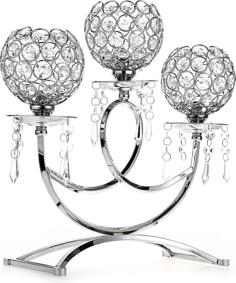 3-arm kristallen schalen theelicht kandelaar kaarsenhouder voor thuis kantoor bruiloft tafel centerpiece decoratie zilver