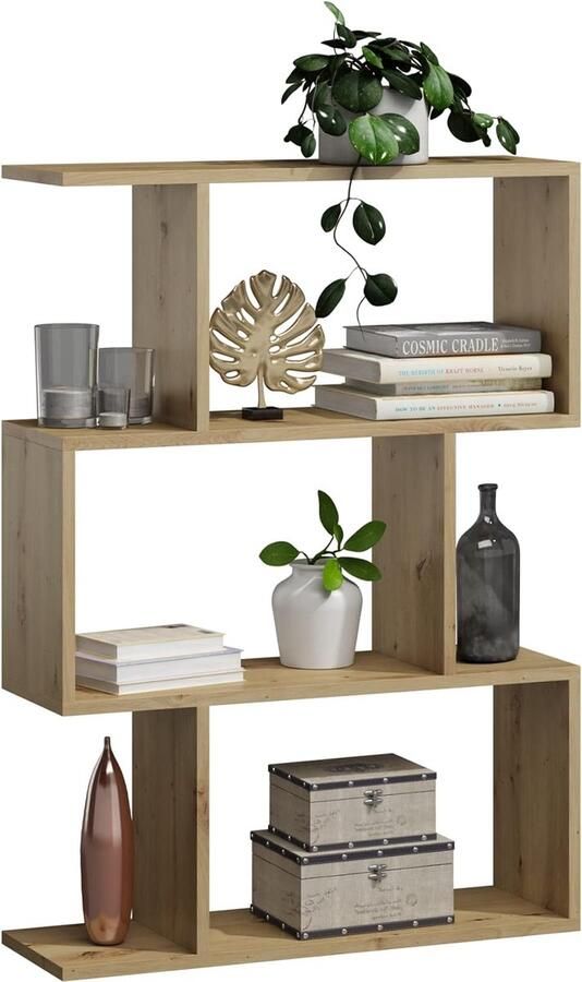 3 boekenkast van spaanplaat B H D 76 4x107x28cm staand rek kubusrek vrijstaand perfect als ruimteverdeler verkrijgbaar in verschillende uitvoeringen (Artisan Eiken)