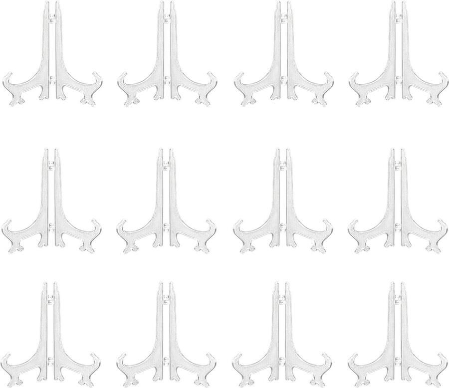 3 Bordenstandaard Doorzichtige plastic schildersezel of standaard plaathouder voor het weergeven van foto's of andere items op bruiloften woondecoratie verjaardagen tafels (pak van 12)