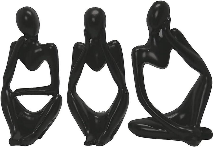 3 stuks abstracte resin sculptuur denker resin abstract beeldbeeld beelddenkers beeldjes voor het decoreren van woningen kantoren boekenkasten bureaus (zwart)