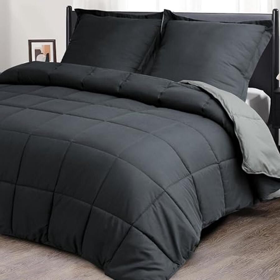 3-delig dekbedovertrek 200 x 200 cm voor tweepersoonsbed Zachte microvezel omkeerbaar met kussensloop Ideaal voor 4 seizoenen