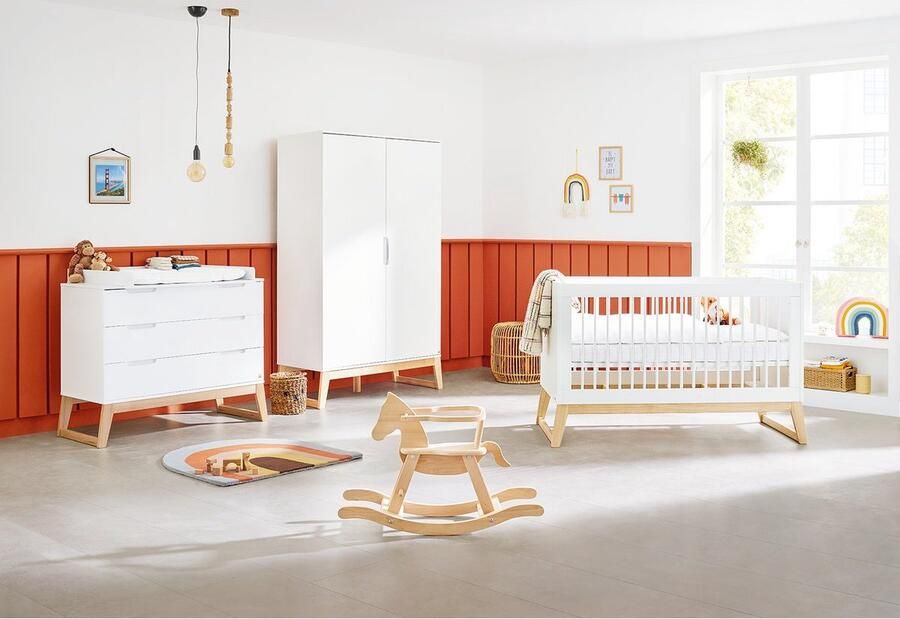 Rootz Living Rootz 3-delige Babyset 'Bridge' Ledikantbed Commode Converteerbaar Design Kinderbed: 150x76x94cm Kledingkast: 120x52x187cm