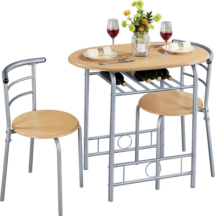 3-delige balkonmeubelen tuinmeubelen balkonset van hout tuinset met 1 tafel en 2 stoelen balkontafel 80 x 53 x 73 5 cm natuurlijke houtkleur