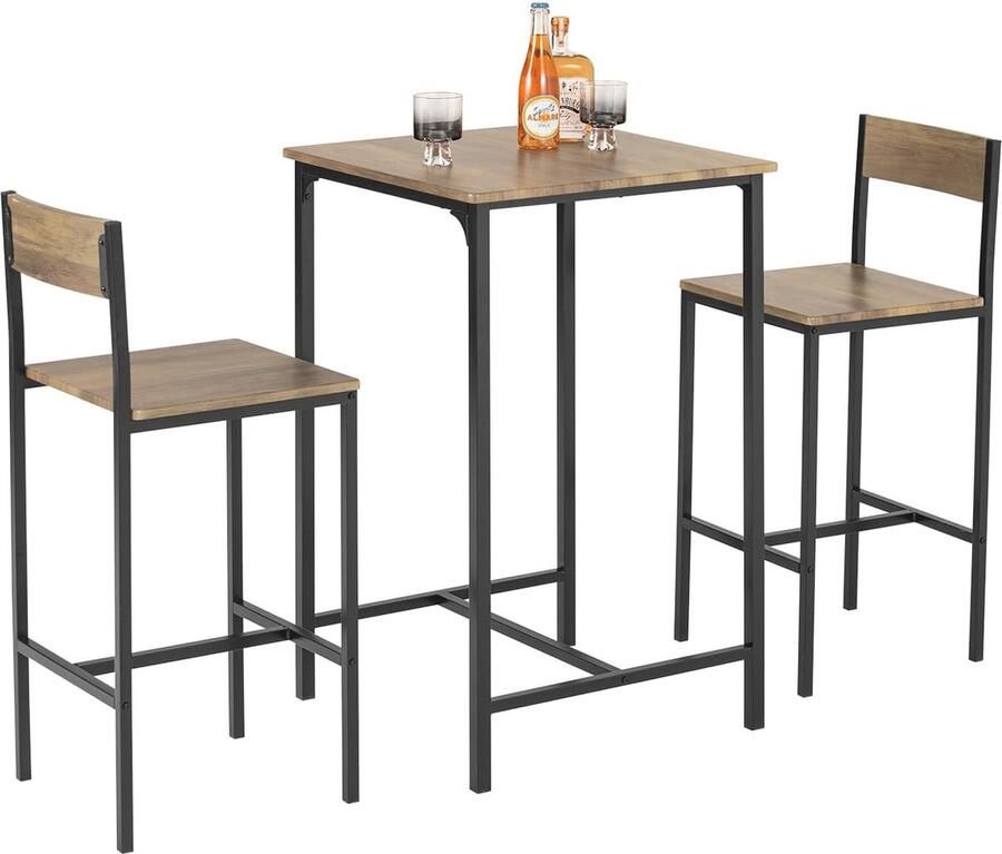 3-delige Bartafel Set met 2 Barkrukken Eettafel voor Kleine Ruimtes