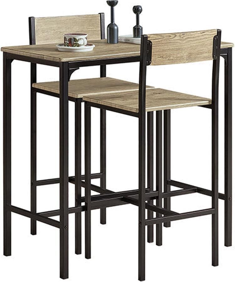 Rootz Living Rootz 3-delige bartafelset barkrukken eetset MDF fineerblad metalen frame lichtgewicht en duurzaam eenvoudig onderhoud tafel: 89 cm x 45 cm x 87 cm krukken: 39 cm x 41 cm x 95 cm