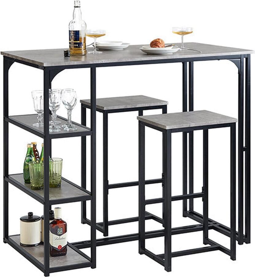 Rootz Living Rootz 3-delige bartafelset eettafel met 2 krukken keukenwerkbankset ruimtebesparend ontwerp stevig metalen frame ideaal voor keuken eetkamer tuin lichtgrijs tafel: 110 cm x 97 cm x 60 cm krukken: 38 cm x 67 5 cm x 30 cm
