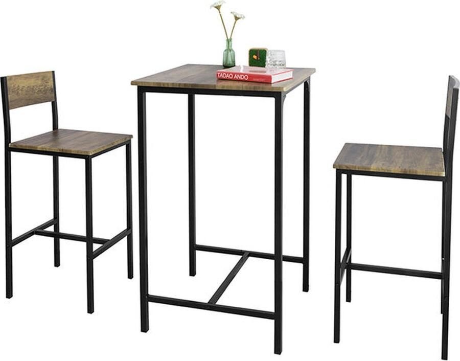 Rootz Living Rootz 3-delige bartafelset keukeneetcombinatie tuinbar stevig blad van MDF en PVC metalen frame draagvermogen tot 120 kg afmetingen: tafel 60 cm x 97 cm x 60 cm krukken 39 cm x 96 cm x 41 cm