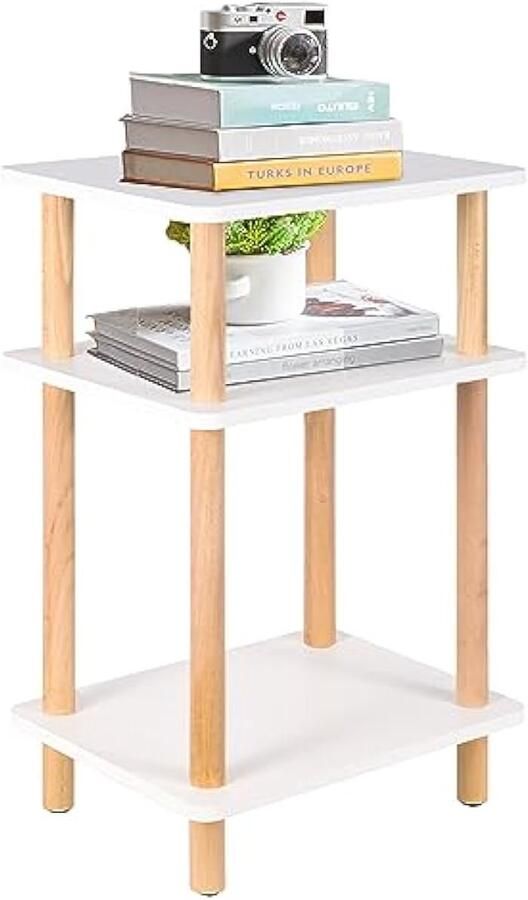 3-delige bijzettafels 40 x 30 x 70 cm klein nachtkastje salontafel met plank bankuiteinden voor woonkamer slaapkamer gang wit natuur 1-pack