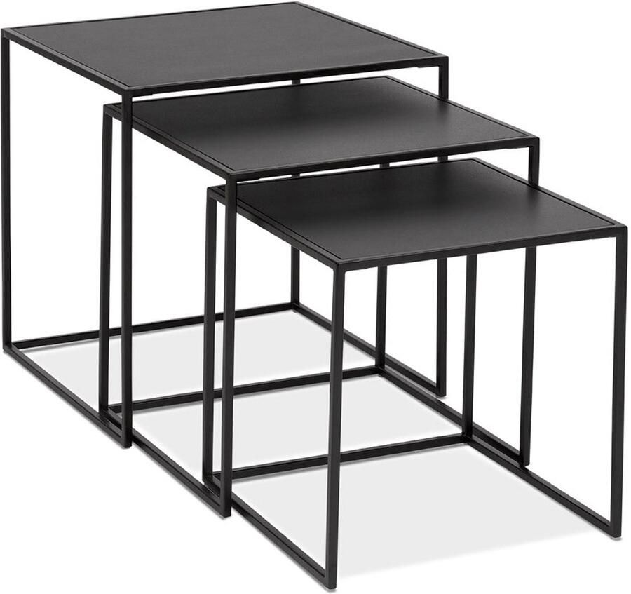 3-delige Bijzettafelset Hout en Metaal Moderne Look Flexibele Combinatiemogelijkheden