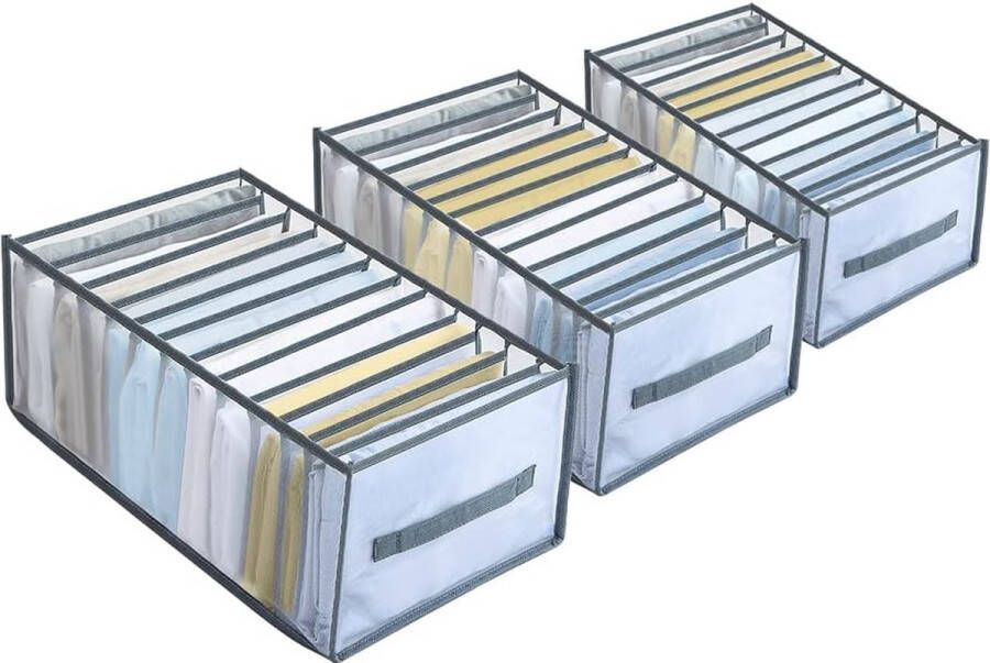 3-delige garderobe kleding organisator gemaakt van gaas laden organisator systeem wasbaar zichtbare opbergdoos kast organisator voor kleding t-shirt jeans broek shirts (12 opbergvakken)