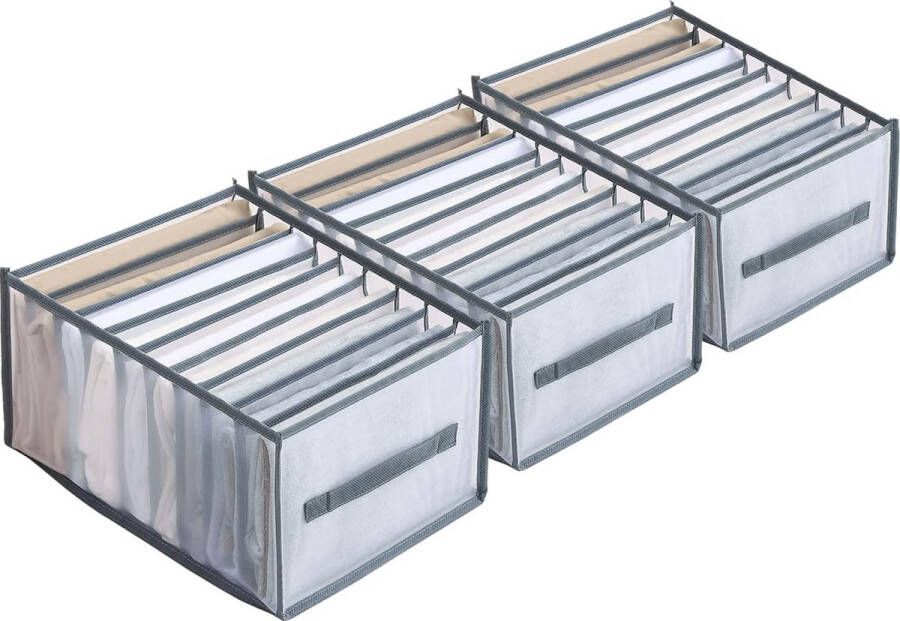 3-delige garderobe kleding organisator gemaakt van gaas laden organisator wasbare zichtbare opbergdoos kast organisator voor kleding T-shirt jeans broek shirts (9 opbergvakken)