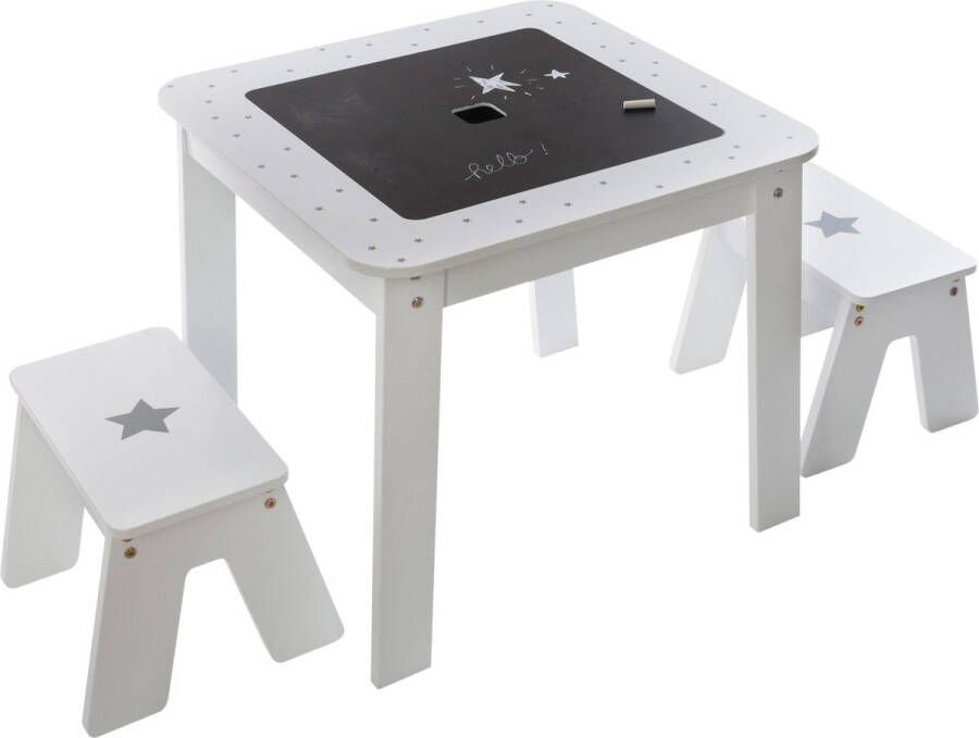 3-delige Kindertafel set Boy met stoelen 57x57x51cm Wit