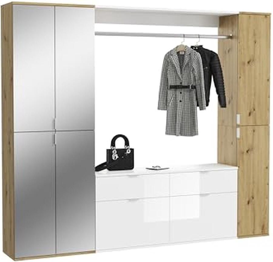 Rootz Living Rootz 3-delige kledingkastcombinatie Artisan eiken replica spiegelglas voldoende opbergruimte 212 cm x 193 cm x 34 cm