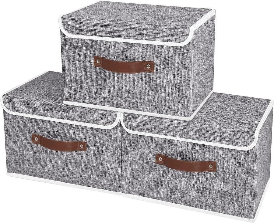 3-Delige Opbergdozen Opvouwbaar 3 stuks Grijs Stof 33x23x20cm