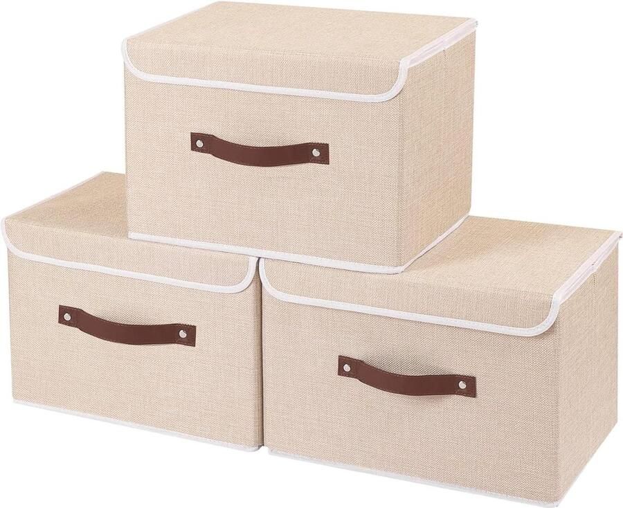 3-Delige Opbergdozen Opvouwbare Stoffen Boxen Beige 33x23x20cm