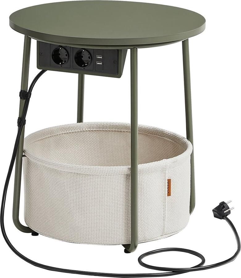 Rootz Living Rootz 3-delige set bijzettafel bosgroen crèmewit spaanplaat staal polyester draagbaar tuinmeubilair opbergmand lichtgewicht 45 cm x 50 cm x 50 cm