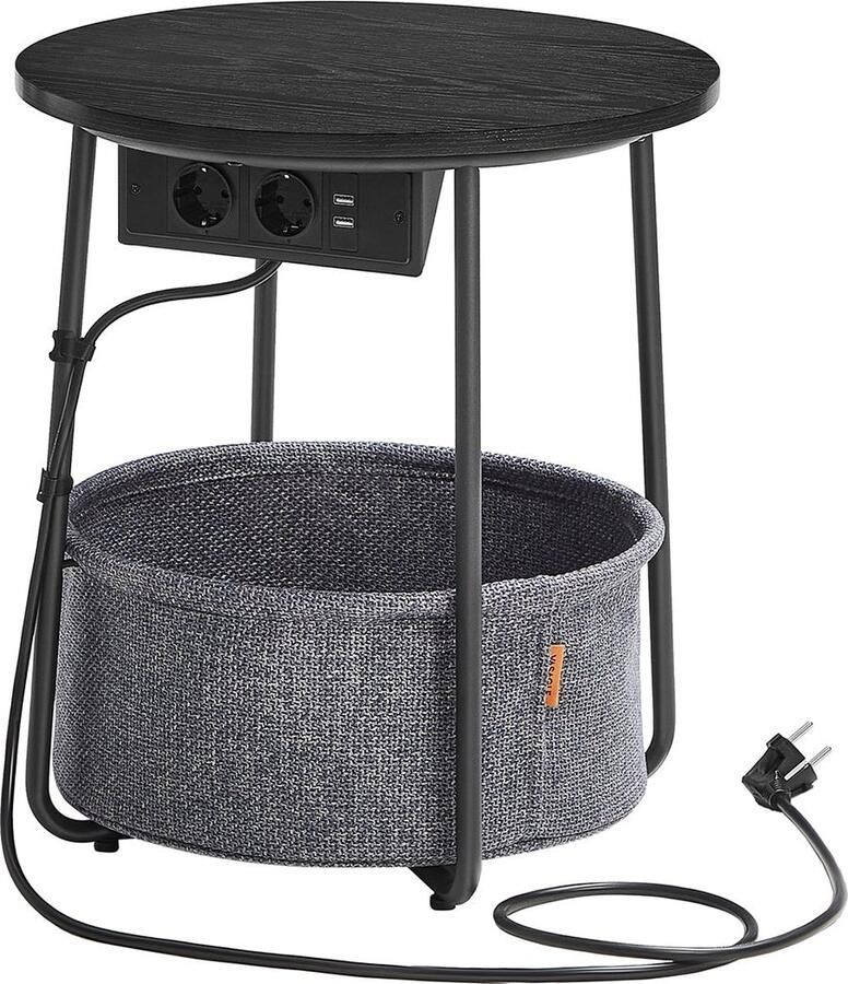 Rootz Living Rootz Bijzettafel met Oplaadstation Stopcontact Zwart- Grijs Spaanplaat Staal Polyester 45cm x 50cm 4 4kg 35kg capaciteit