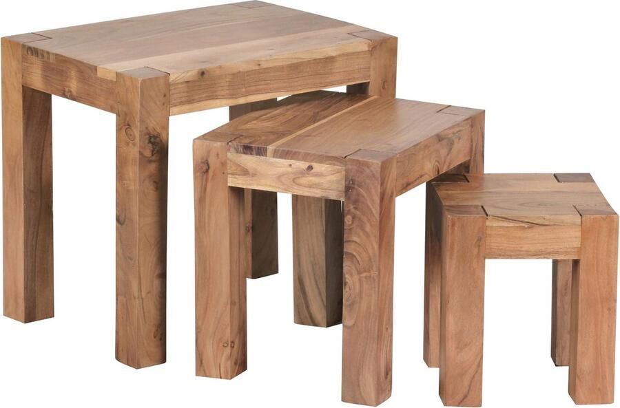 Rootz Living Rootz 3-delige set bijzettafels massief hout acacia handgemaakt ruimtebesparend unieke korrel 45 cm x 50 cm x 36 cm