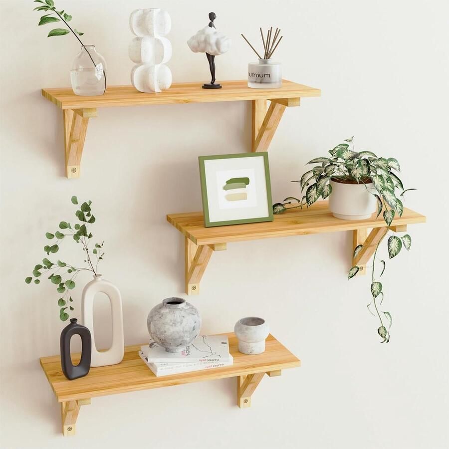 3-delige set houten Wandplank hangend boekenplank muurplank fotolijstplank zwevende plank voor kinderkamer woonkamer keuken kantoor