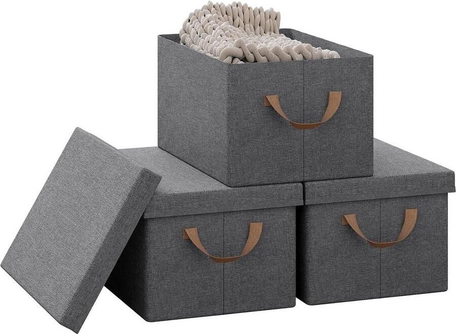 Rootz Living Rootz 3-delige set opbergdoos met deksel stoffen organizerbakken opvouwbaar ontwerp ademend materiaal 20L 27L 36L 51L multifunctioneel 1x 20L 1x 27L 1x 36L 1x 51L Grijs