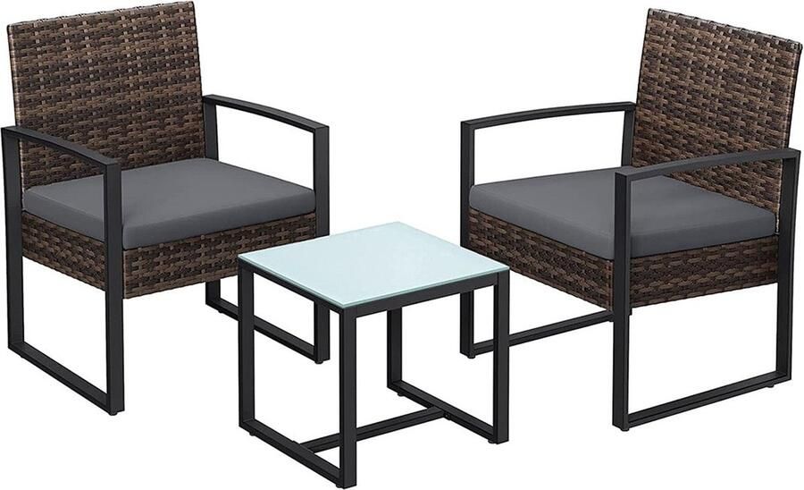 Rootz Living Rootz 4-delige buitenterrasset Bruin-grijze zitting PE & staal VFT-vulling Weerbestendig 57 5 ​​cm x 53 cm x 76 cm