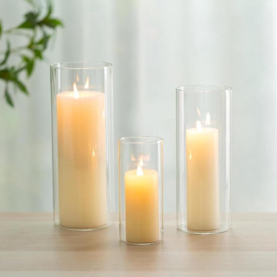 3-delige set windlichten voor kaarsen stompkaarsen drijvende kaarsen kaarsglas glazen vaas voor bruiloft party eettafel tafeldecoratie