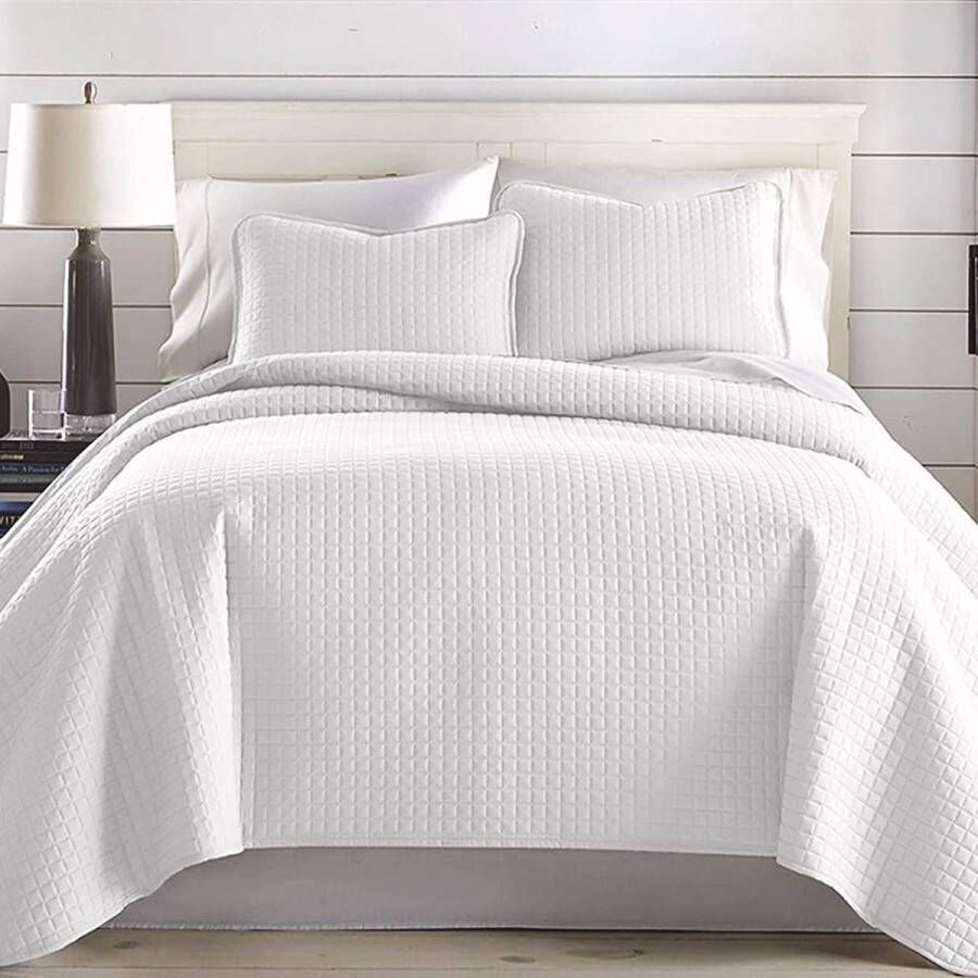 3-delige sprei 240 x 260 cm wit microvezel bedsprei 240 x 260 cm sprei wit sprei met 2 kussenslopen 50 x 75 cm zacht tweepersoonsbed deken voor slaapkamer en bed