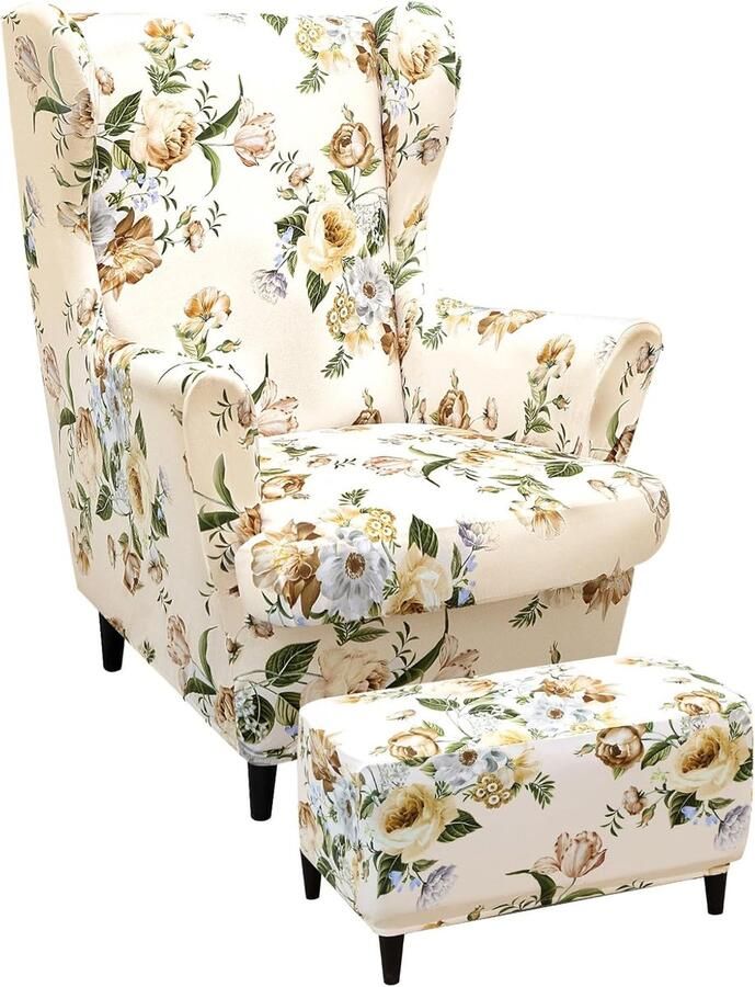 3-delige stretch stoelhoes met voetenbank voor hoge rugleuning geschikt voor elke stoel