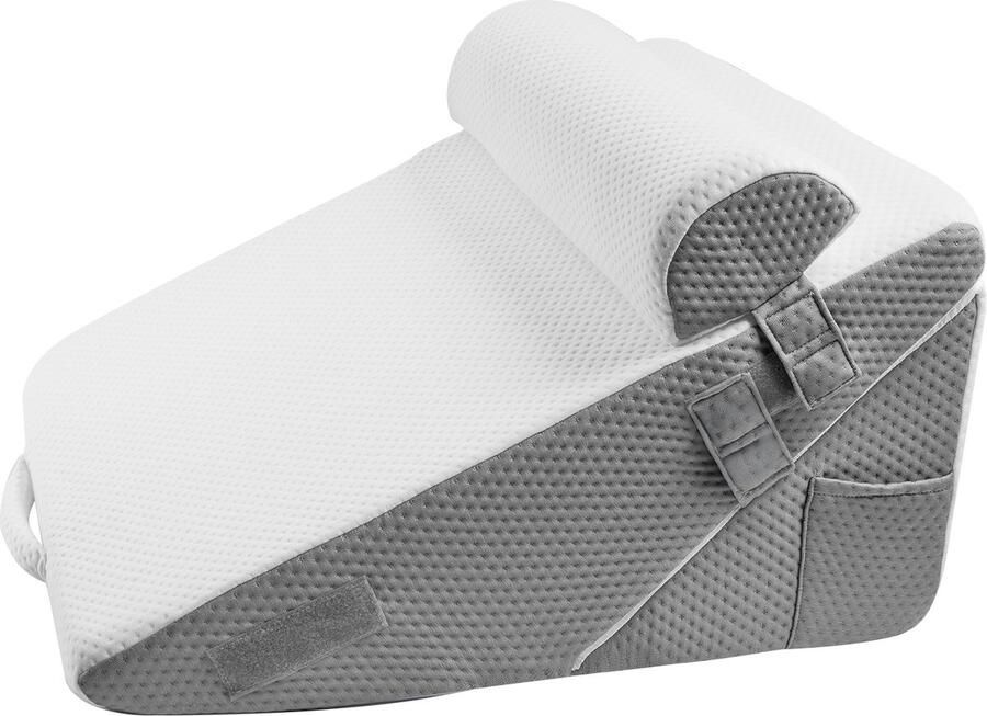 3-Delige Verstelbare Wigkussenset voor het Bed Orthopedische Schuimondersteuning met Wasbare Jacquard Hoes Kussen voor Na Operaties Wit Grijs