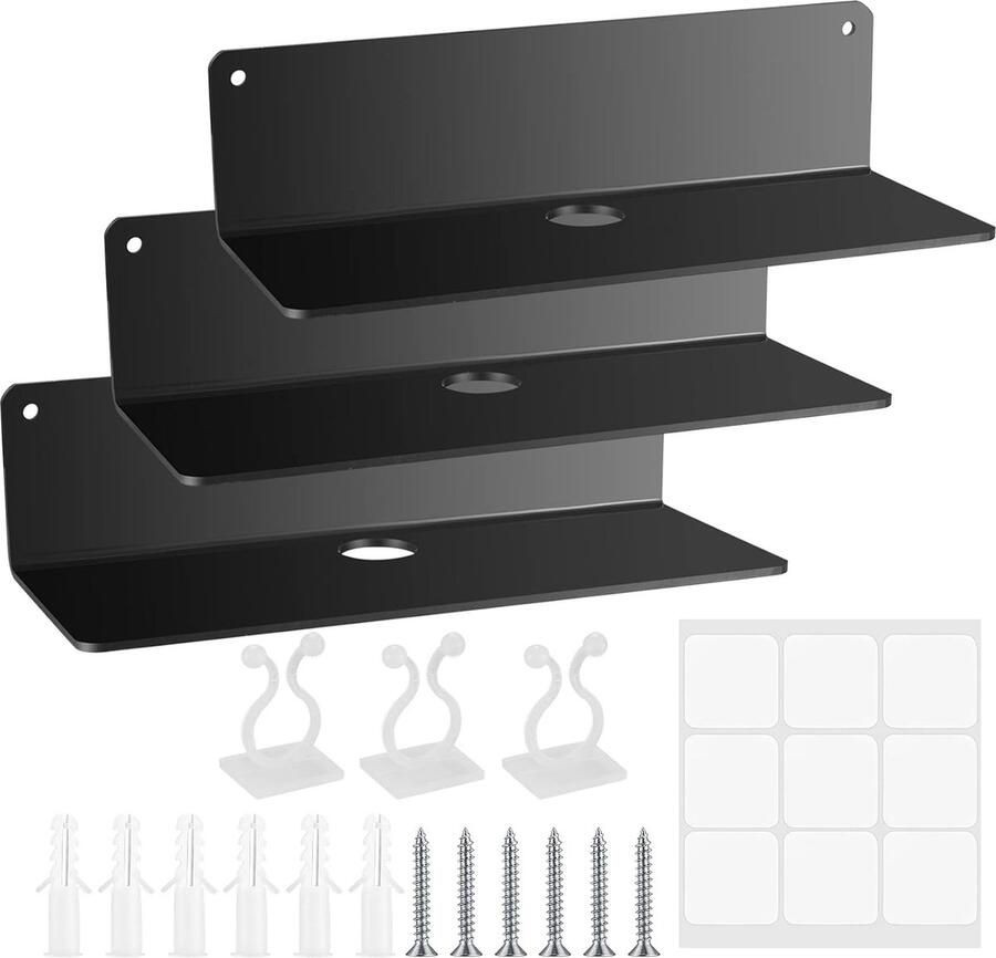 3-delige zwevende wandplank acryl wandplank zonder boren zwart 3 stuks