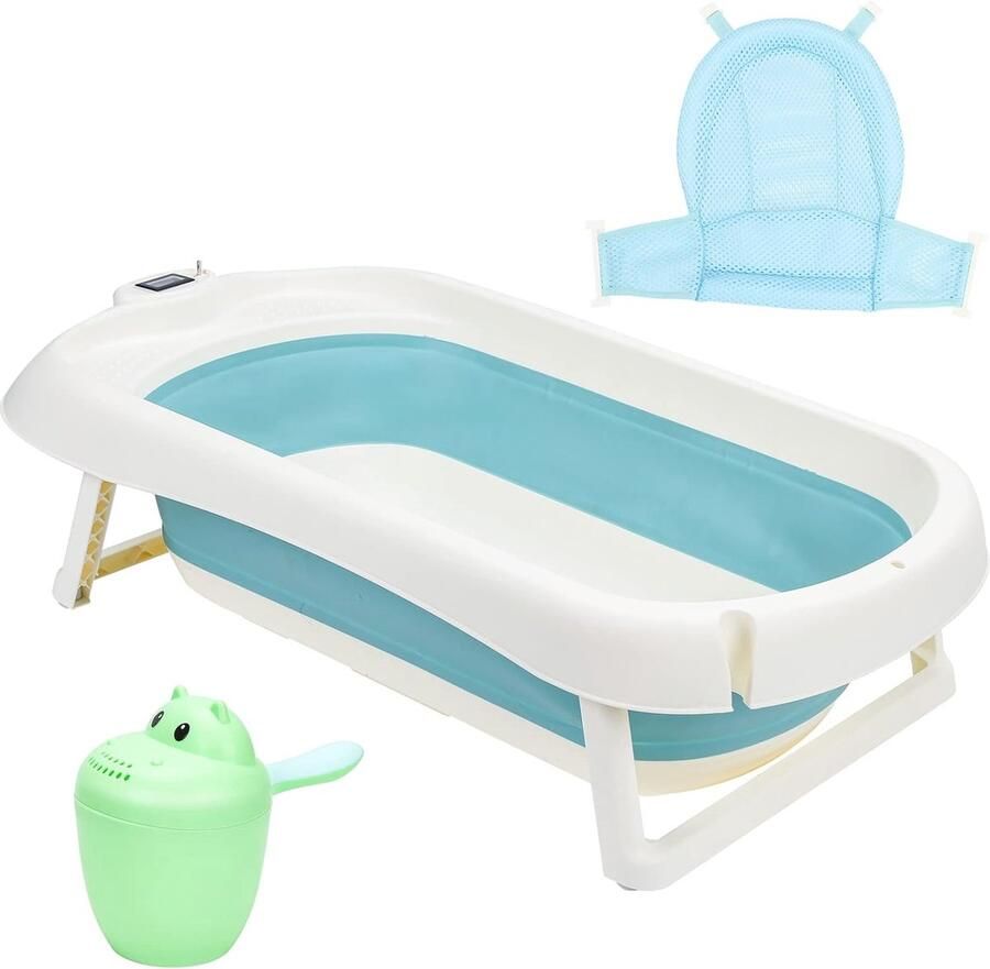 3-in-1 Babybad met Thermometer en Badmat Ergonomisch Opvouwbaar en Ruimtebesparend voor Pasgeborenen en Peuters