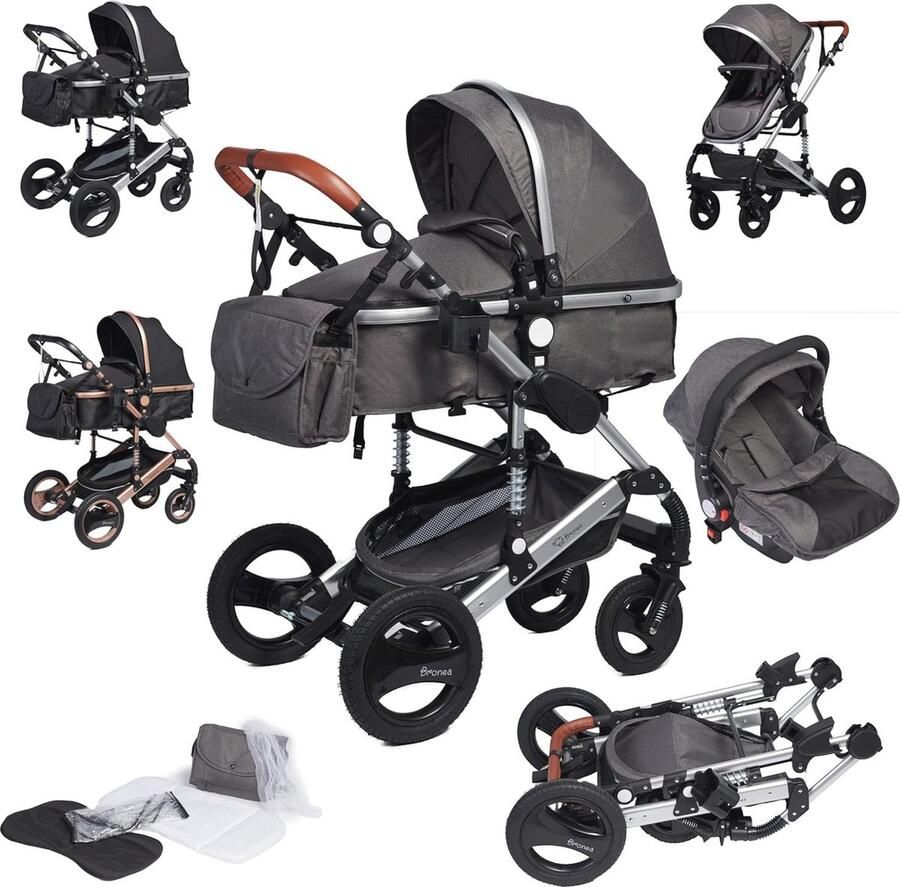 3-in-1 Combi-kinderwagen voor Pasgeborenen en Peuters Inklapbaar met Accessoires zoals Matras en Autositje