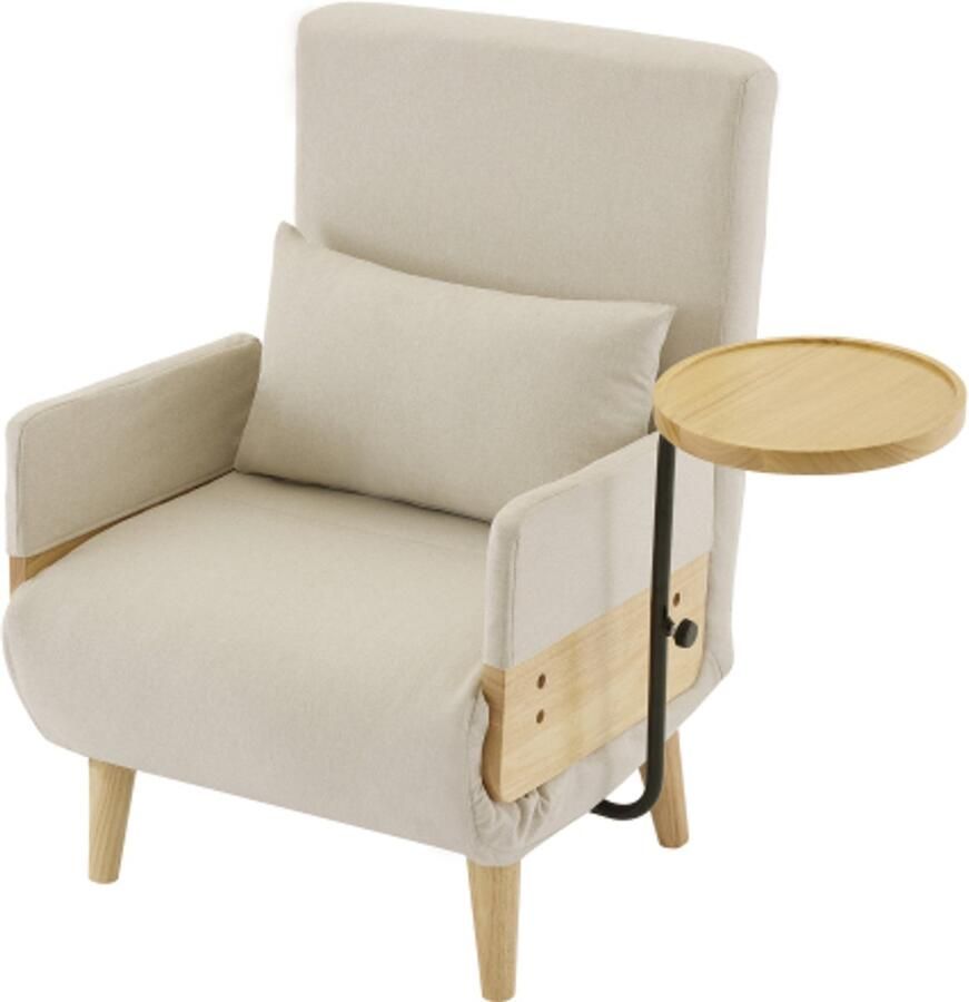 GOTAGEE 3-in-1 converteerbare fauteuil met slaapfunctie met houten dienblad gewatteerde opvouwbare fauteuil gestoffeerde zitting loungestoel eenpersoonsbed geschikt voor woonkamer slaapkamer kantoor appartement enz