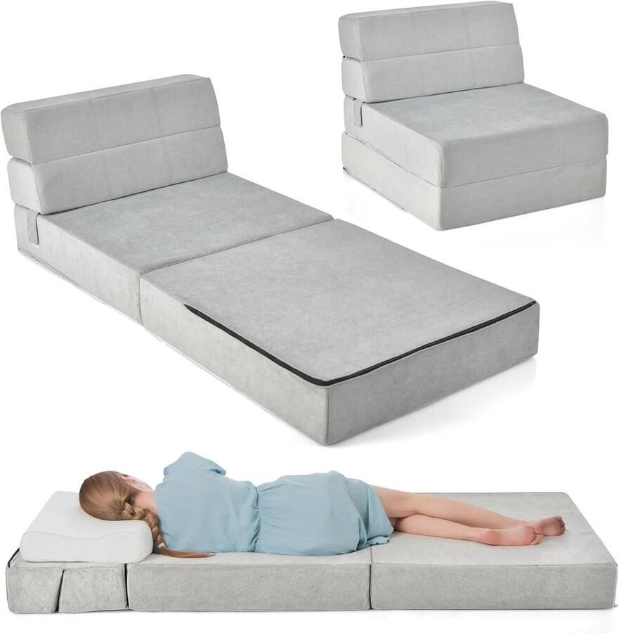 3-in-1 Inklapbare Slaapbank Multifunctionele Vloerbank met Comfortabele Schuimvulling en Afneembare Bekleding