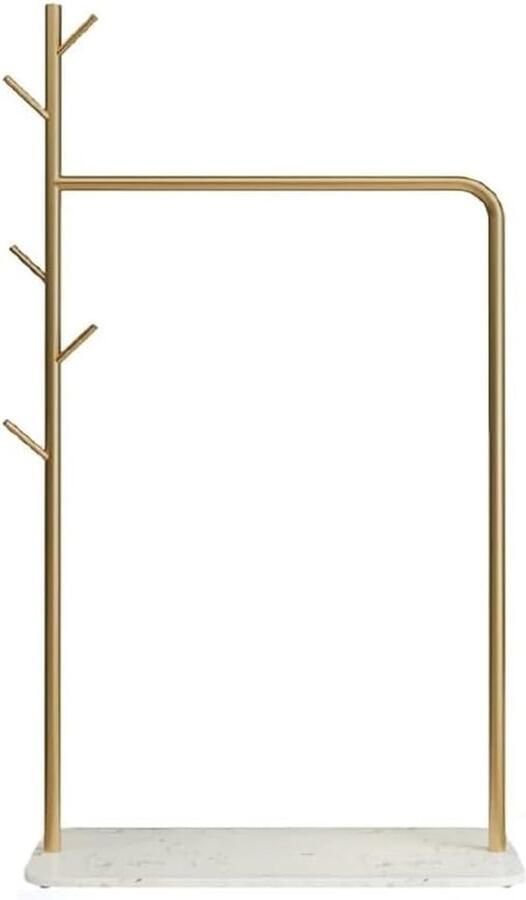 3-in-1 Kledingrek met Marmeren Onderste Plank Robuust Kledingrek met 5 Haken voor Slaapkamer en Detailhandel