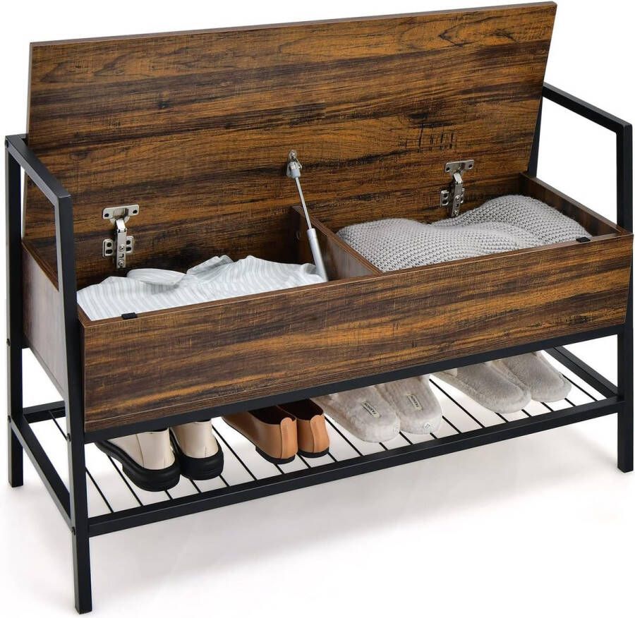 3-in-1 schoenenbank industrieel 2 niveaus zitbank met metalen frame opbergruimte onder de zitting schoenenopslag 100 x 37 x 62 cm