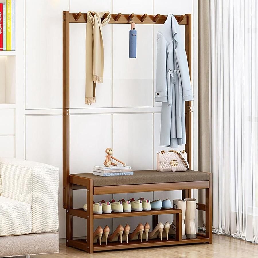 3-in-1 Stijlvolle Kapstok met Schoenbank – Kledingrek voor Jassen en Schoenen