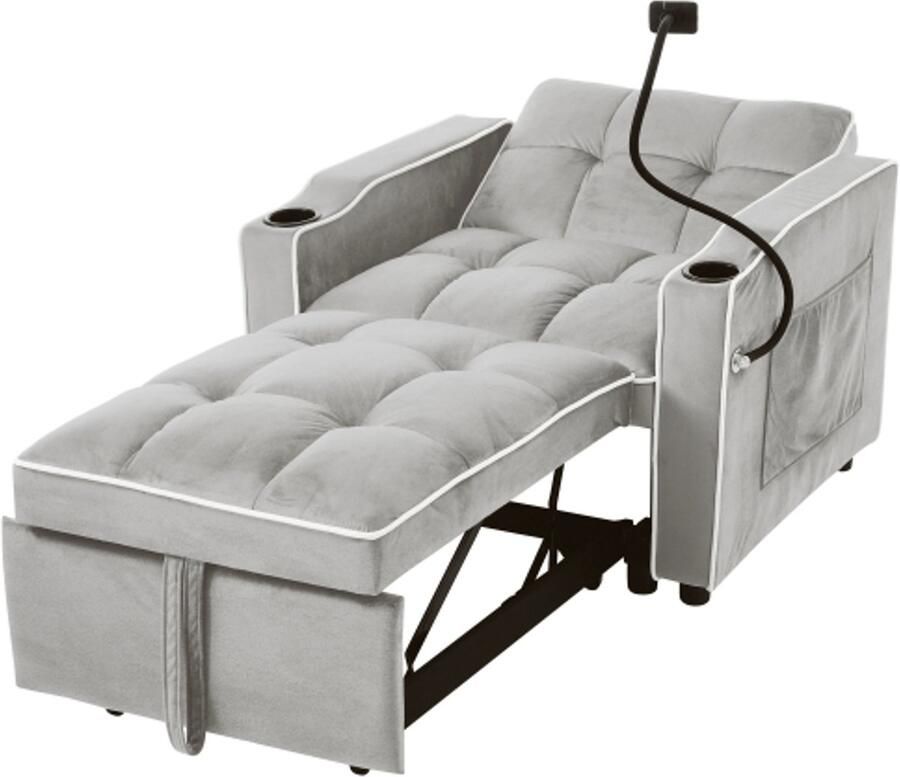 GOTAGEE 3-in-1 uitschuifbare eenpersoonsslaapbank met bekerhouders en houder voor mobiele telefoon ligstoel slaapstoel fauteuil perfect voor kleine ruimtes 83*167*76cm