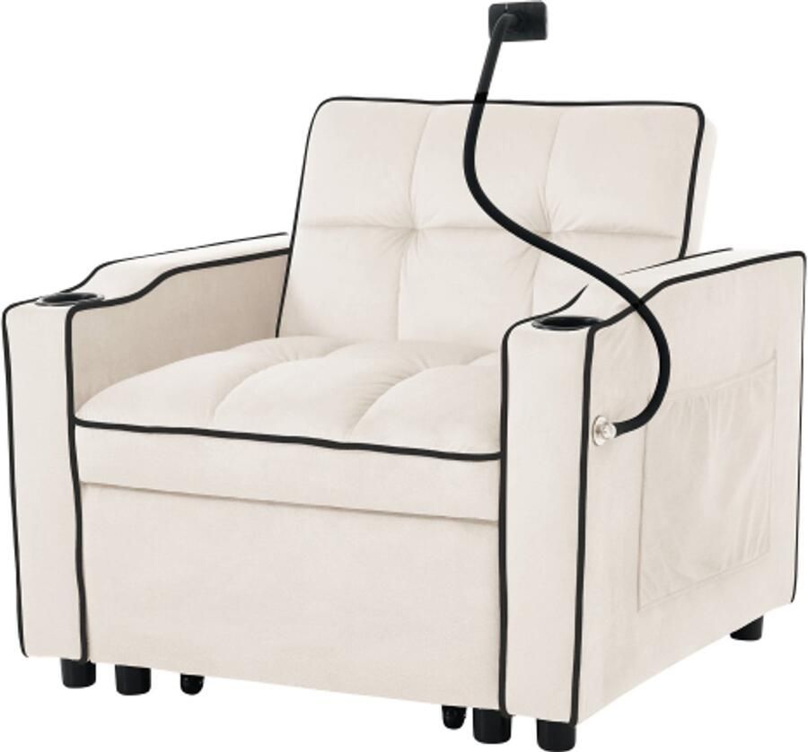 GOTAGEE 3-in-1 uitschuifbare eenpersoonsslaapbank met bekerhouders en houder voor mobiele telefoon ligstoel slaapstoel fauteuil perfect voor kleine ruimtes 83*167*76cm