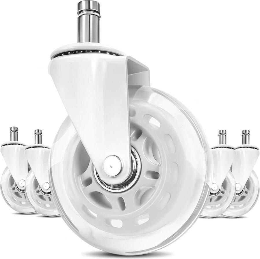 3 Inch Bureaustoel Caster Wheel LPHY Heavy Duty Universeel Rollerblade Veilig voor Elke Vloer Transparant Set van 5 Wit