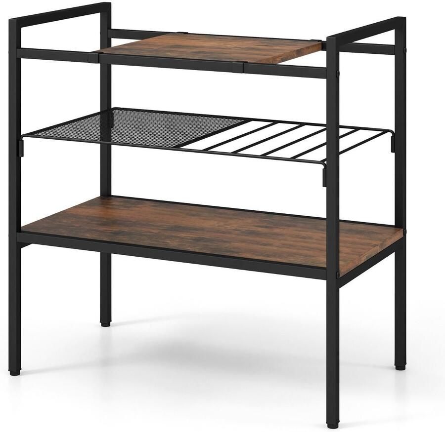 3-laags bijzettafel in industriële stijl – Met gaasplanken 60 x 33 5 x 61 cm – Rustiek bruin