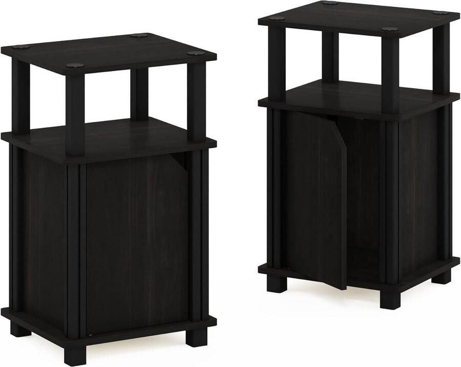 3-laags bijzettafel nachtkastje met deur hout espresso zwart 2-pack met lade nachtkastje zwart 60 cm hoog